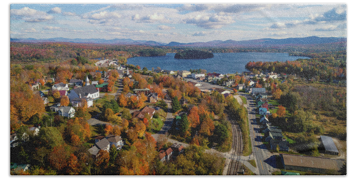Landscape Bath Towel featuring the photograph Village of Island Pond, Vermont - October 2017 by John Rowe