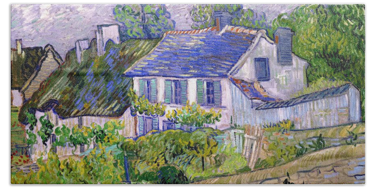 Vincent Van Gogh Houses At Auvers Bath Towel featuring the painting Vincent van Gogh - Houses at Auvers by Alexandra Arts