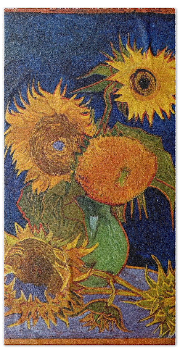  Bath Towel featuring the painting Vincent van Gogh - Six Sunflowers by Les Classics