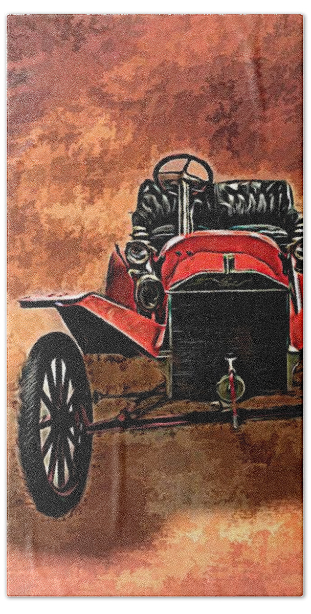 Classic Cars Hand Towel featuring the mixed media Vintage 1907 Model S Ford Roadster by Joan Stratton