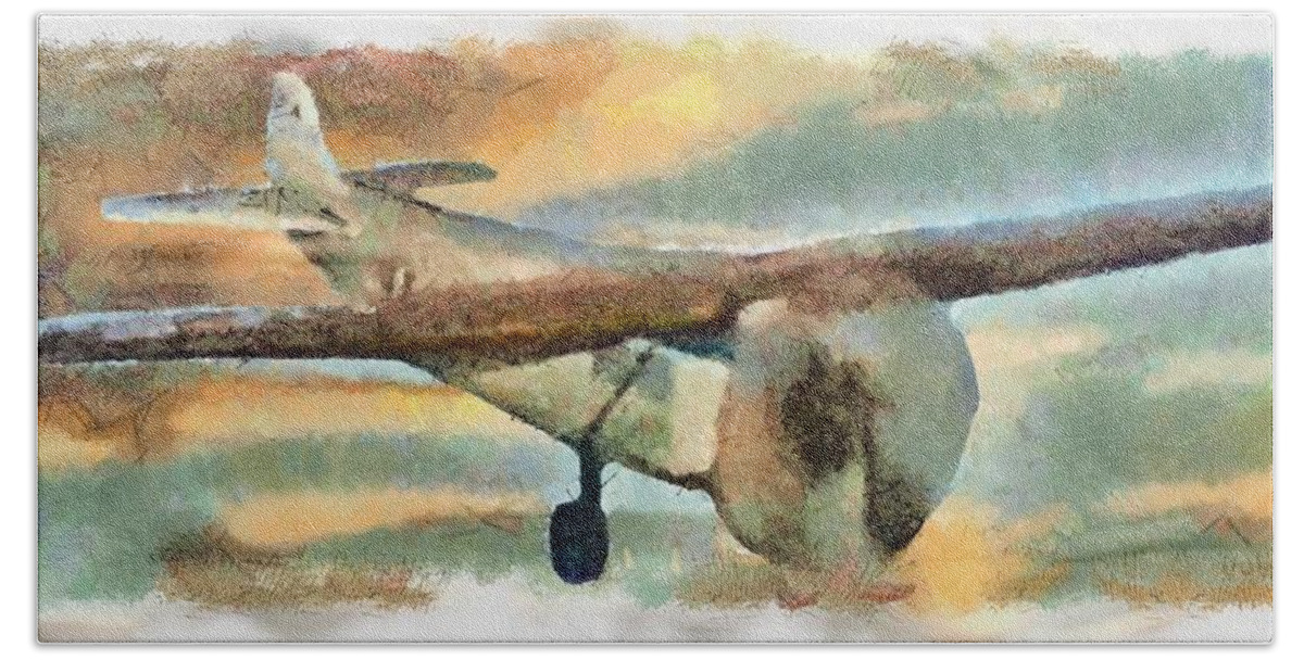 Airliner Bath Towel featuring the mixed media Vintage Airliner by Christopher Reed