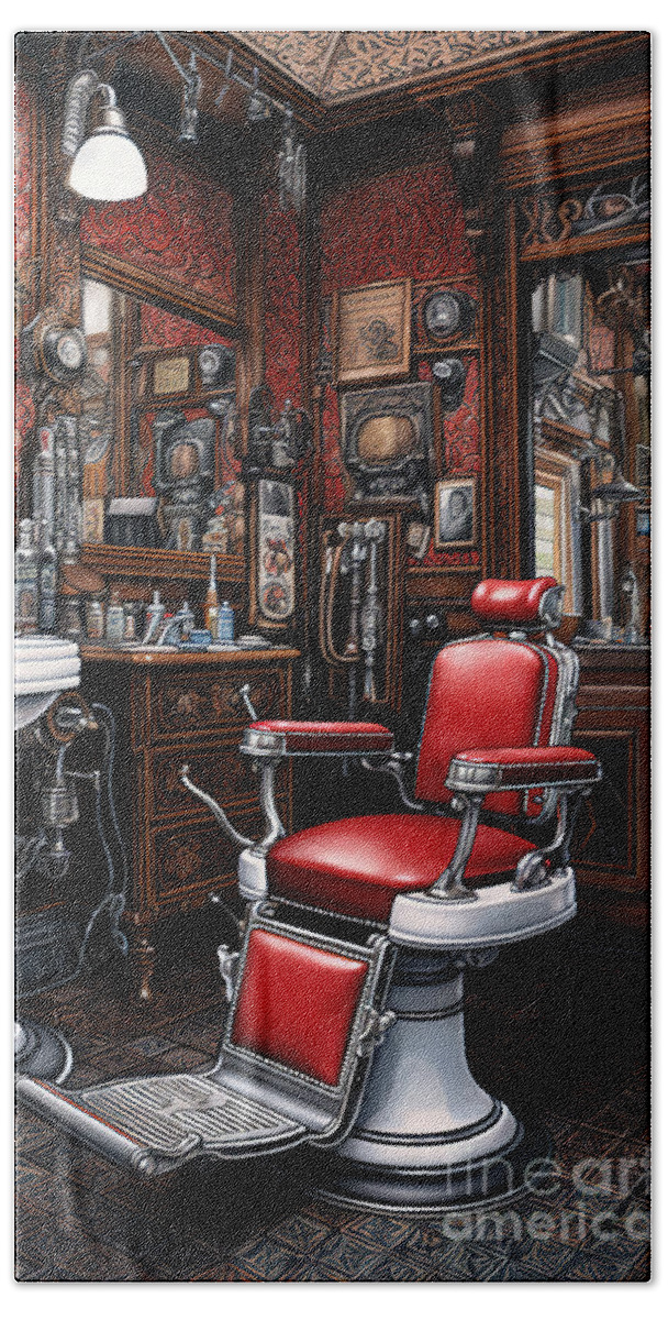 Vintage Barber Shop Hand Towel featuring the digital art Vintage Barber Shop Series 3 by Carlos Diaz