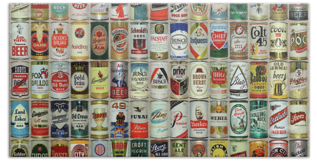 Collection Hand Towel featuring the photograph Vintage Beer Can Collection by Pheasant Run Gallery