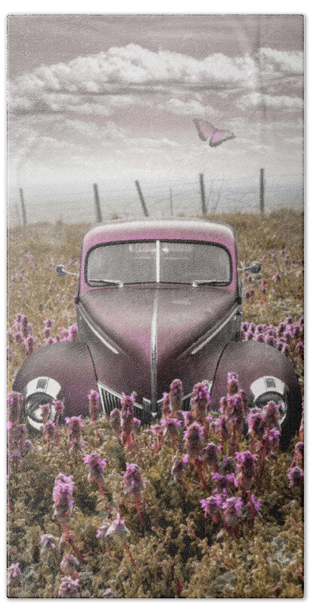 1938 Bath Towel featuring the photograph Vintage Ford in Pinks by Debra and Dave Vanderlaan