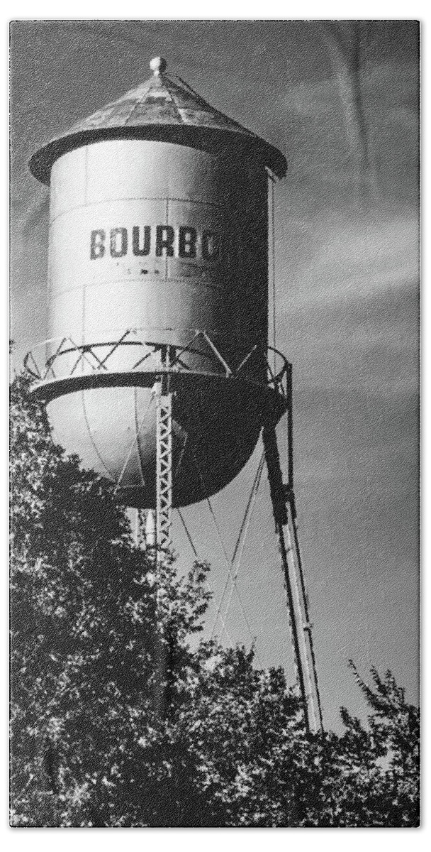 Bourbon Artwork Hand Towel featuring the photograph Vintage Grayscale Bourbon Tower by Gregory Ballos