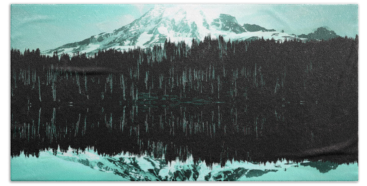 Landscape Bath Towel featuring the photograph Vintage Mount Rainier from Reflection Lake early 1900 era... by Eddie Eastwood