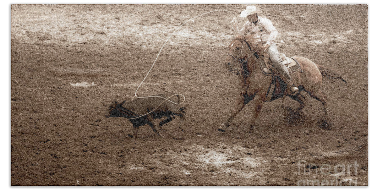 Prca Rodeo Bath Towel featuring the photograph Vintage Roper by Tami Boelter