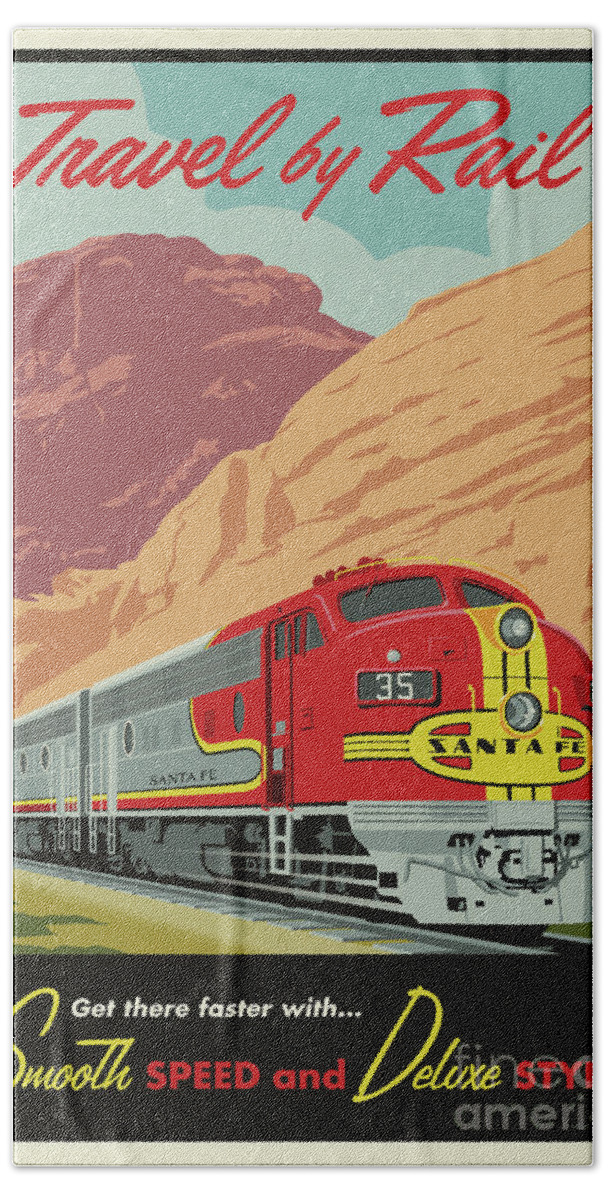 Railroad Bath Sheet featuring the digital art Vintage Travel by Rail Poster by Jim Zahniser