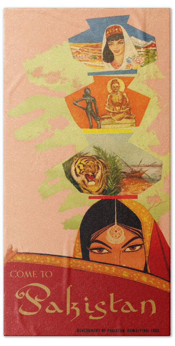 Vintage Pakistan Travel Poster Hand Towel featuring the photograph Vintage Travel Pakistan by Andrew Fare