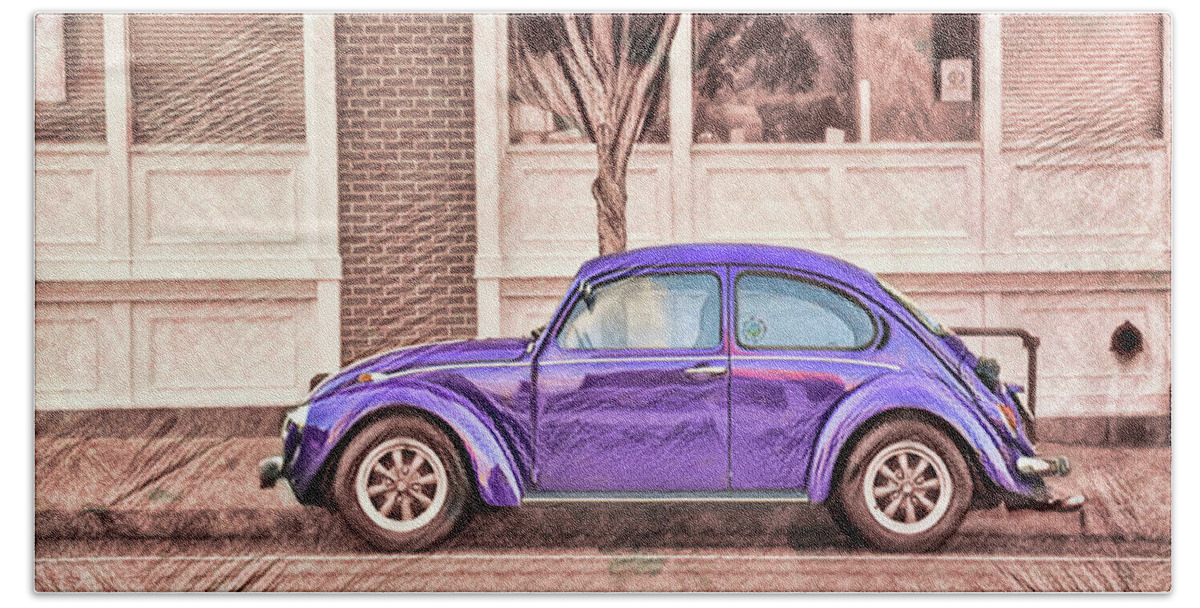 Selective Coloring Bath Towel featuring the photograph Vintage VW Series - Purple by Bellesouth Studio