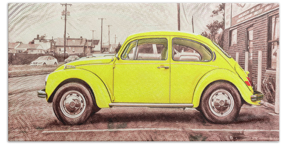 Selective Coloring Hand Towel featuring the photograph Vintage VW Series - Yellow by Bellesouth Studio