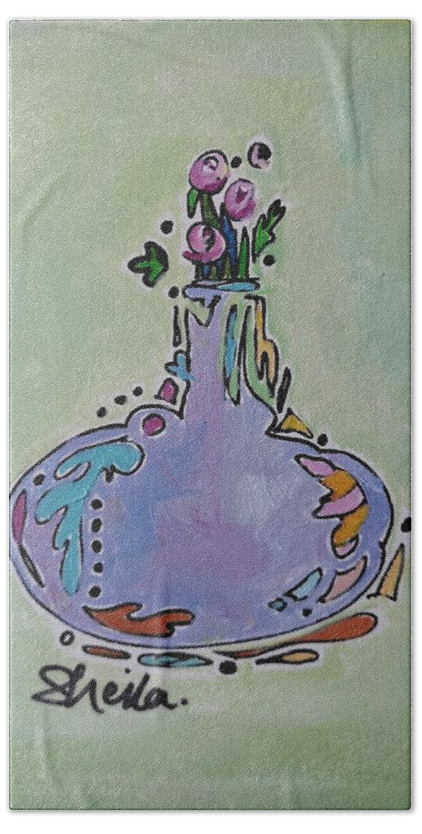 Flowers Hand Towel featuring the painting Violet Bud Vase by Sheila Romard