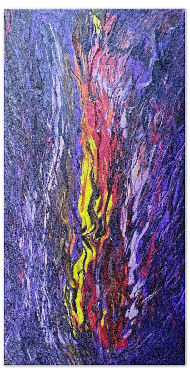 Violet Flame Bath Towel featuring the painting Violet Flame Purification Rampage Flow Codes by Anjel B Hartwell
