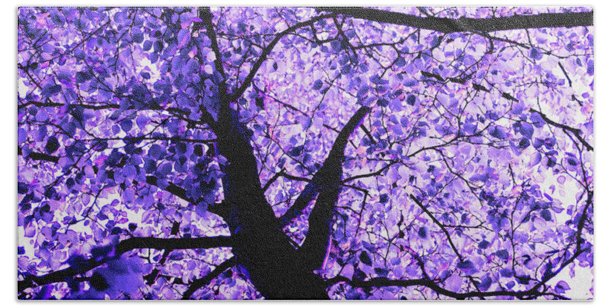 Forest Bath Towel featuring the photograph Violet funky tree by Severija Kirilovaite