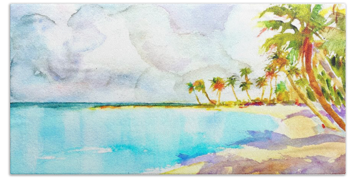 Tropical Beach Hand Towel featuring the painting Virgin Clouds by Carlin Blahnik CarlinArtWatercolor