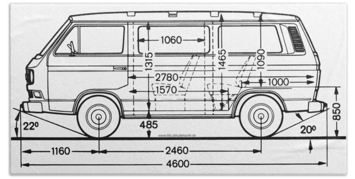 Vanagon Hand Towel featuring the mixed media VW Vanagon T3 Measurement by Andre Ma