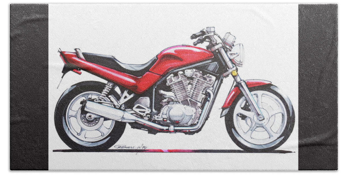 Motorcycle Bath Towel featuring the drawing VX800 Concept Sketch by Donald Presnell