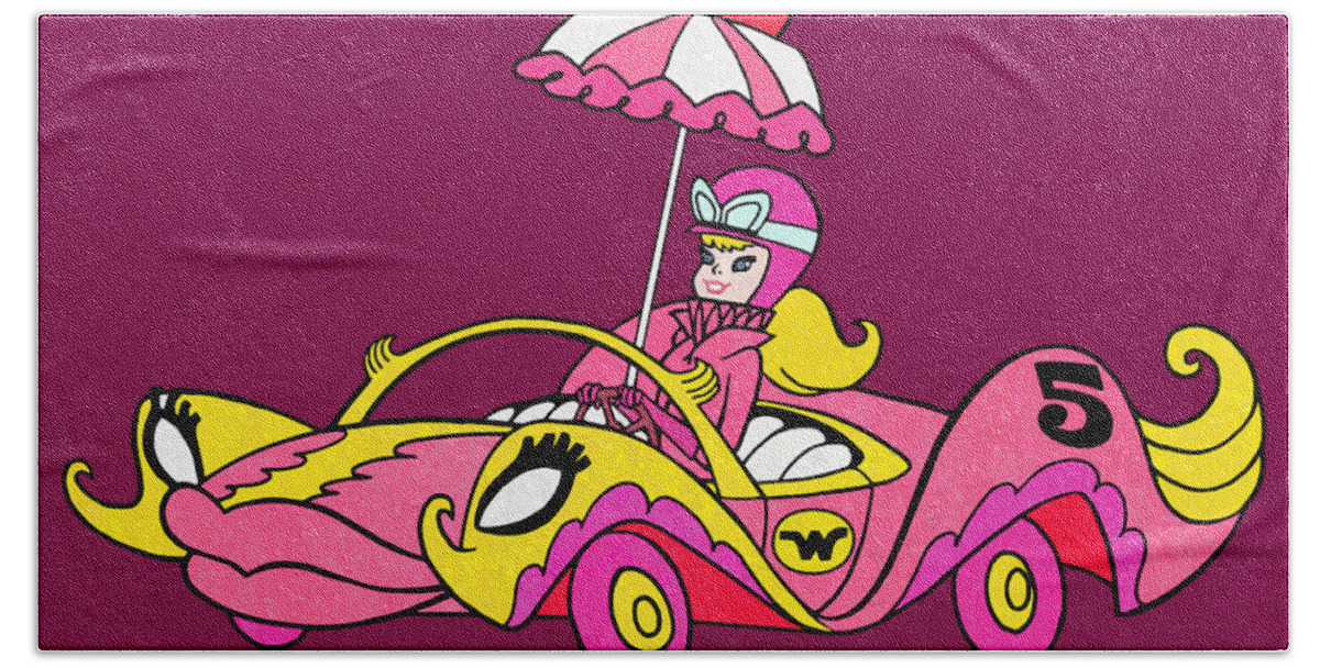 Cartoon Lover Hand Towel featuring the digital art Wacky Races Penelope Pitstop and Her Compact Pussycat by Glen Evans