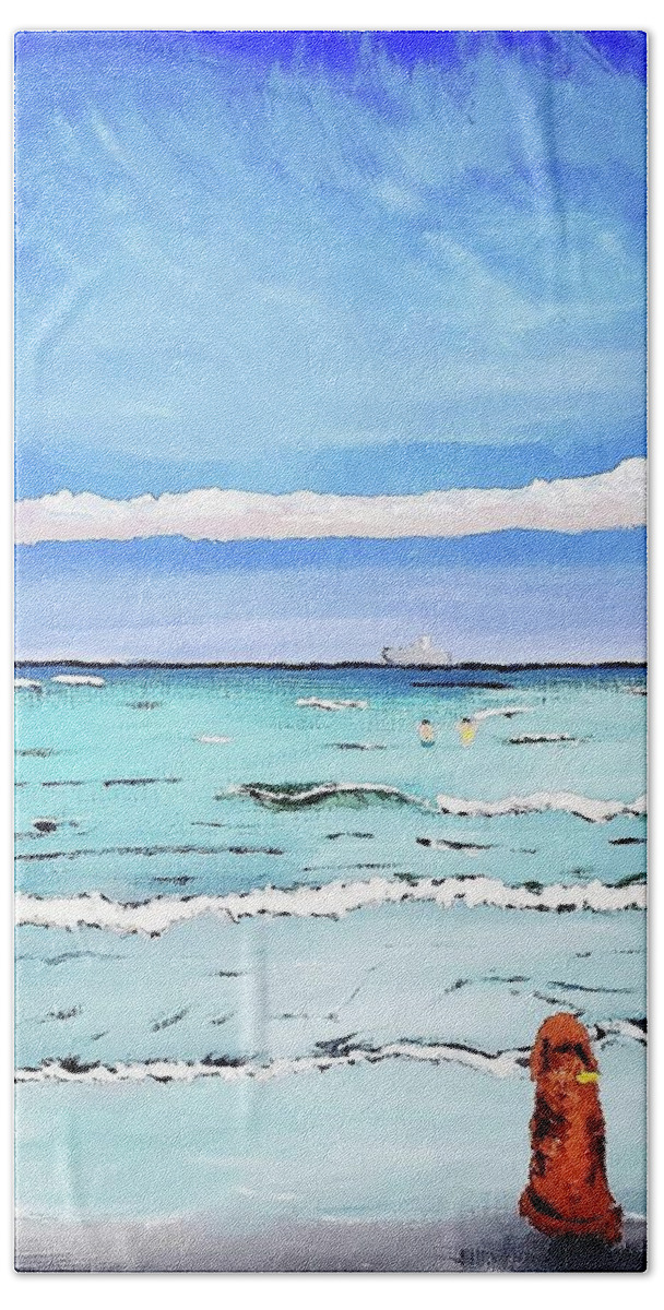 Beach Bath Towel featuring the painting Waiting Along the Shore by Amy Kuenzie