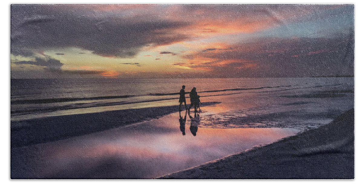 Marco Island Bath Towel featuring the photograph Walking Amid Mirrored Pastels... by David Choate