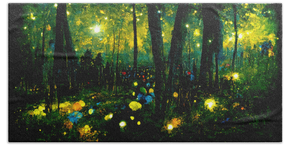 Fairy Bath Towel featuring the painting Walking through the fairy forest, 01 by AM FineArtPrints