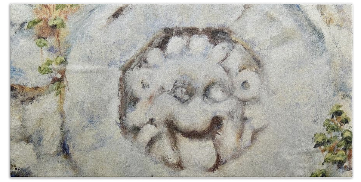 Stone Wall Bath Towel featuring the painting Wall Face by Marsha Karle