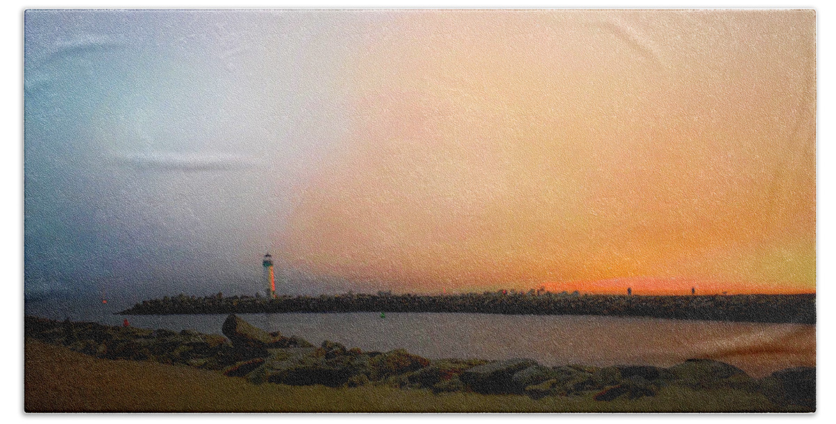 Walton Lighthouse Hand Towel featuring the photograph Walton Lighthouse - Sunset by Christina Ford