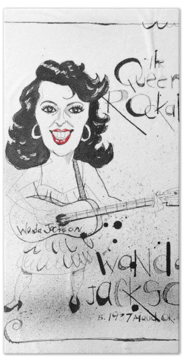  Bath Towel featuring the drawing Wanda Jackson by Phil Mckenney