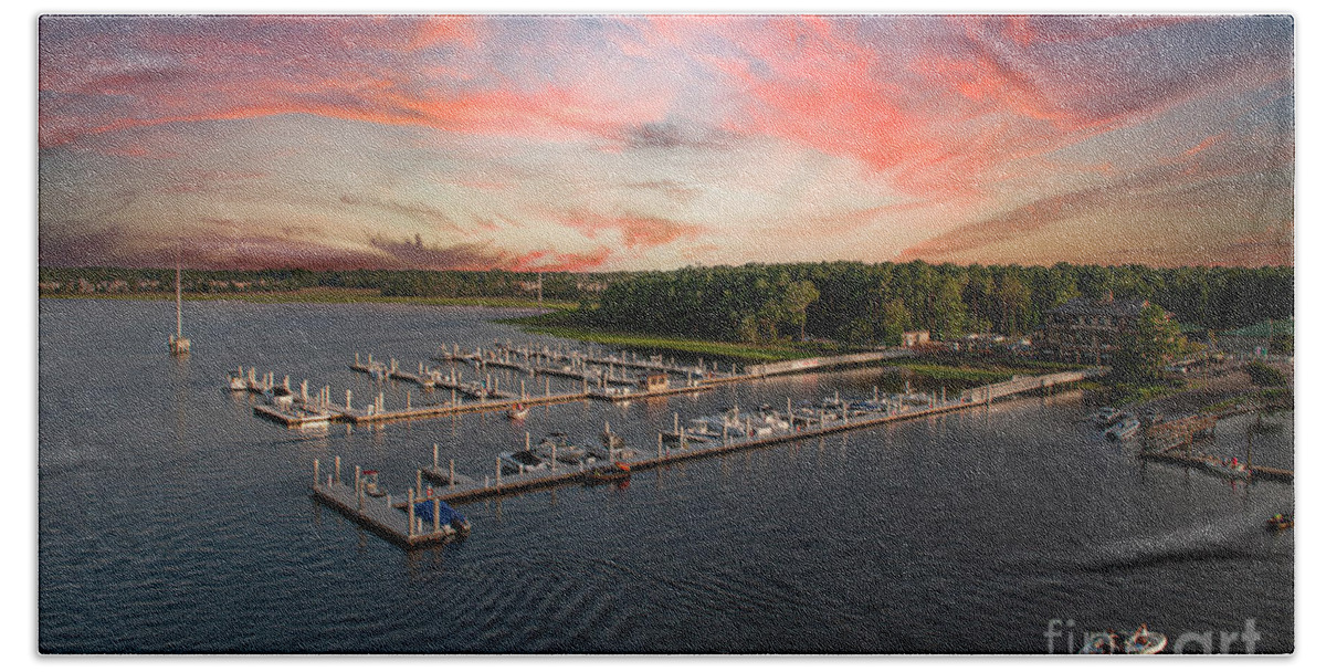 Wando River Bath Towel featuring the photograph Wando River Marina at Sunset by Dale Powell