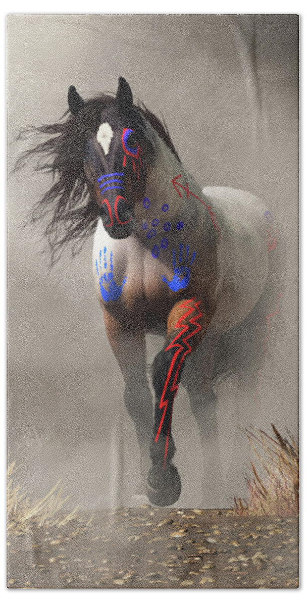 War Horse In The Fog Bath Towel featuring the digital art War Horse in the Fog by Daniel Eskridge
