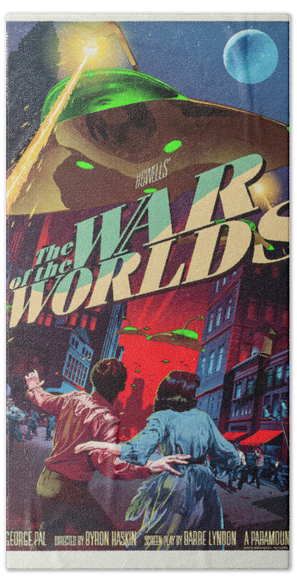 War Bath Towel featuring the mixed media ''War of the Worlds'', 1953-c by Movie World Posters