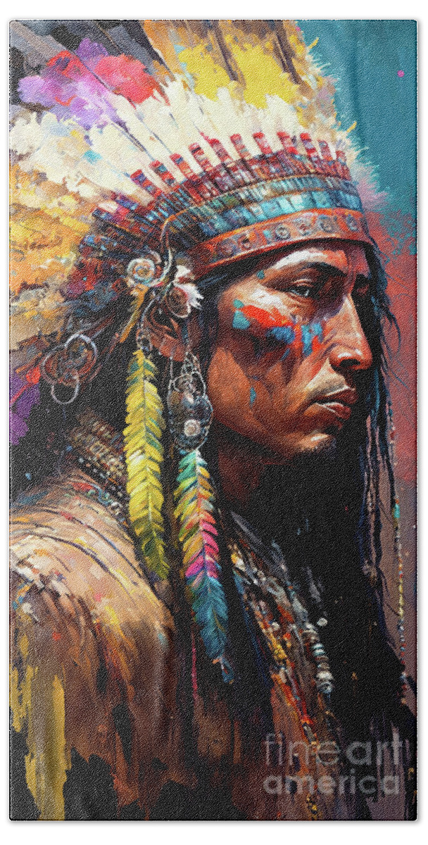 Native American Hand Towel featuring the painting Warrior by Tina LeCour