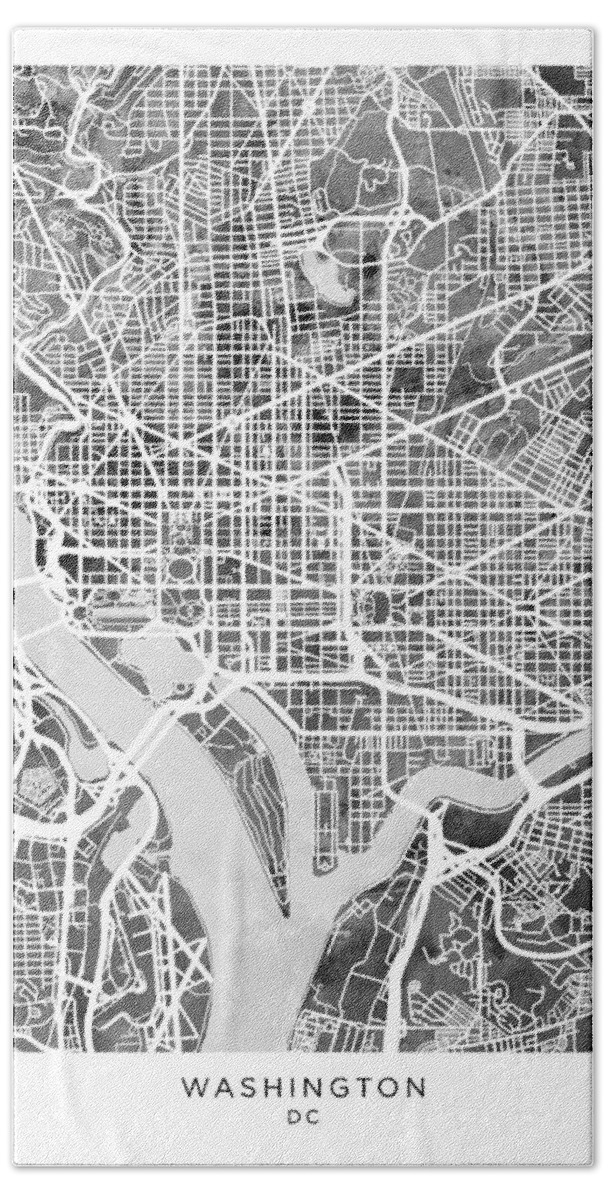 Washington Bath Towel featuring the digital art Washington DC Street Map #34 by Michael Tompsett