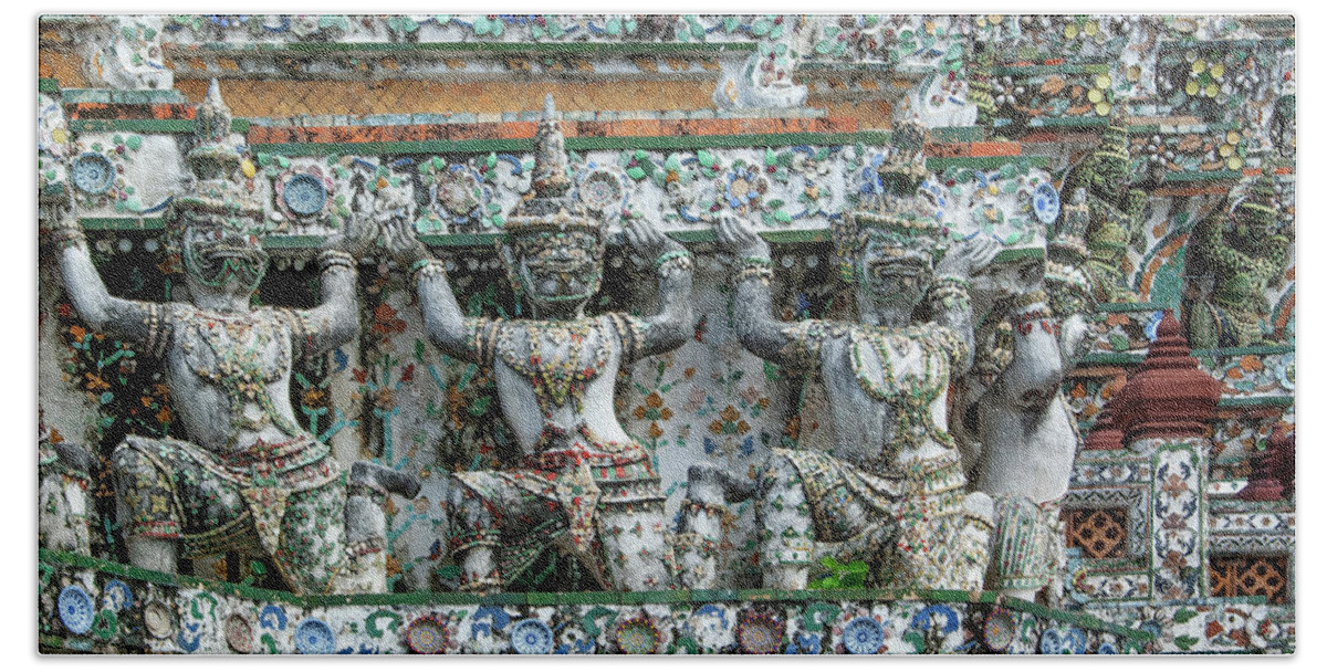 Scenic Hand Towel featuring the photograph Wat Arun Supporting Demons on South Chapel DTHB0214 by Gerry Gantt