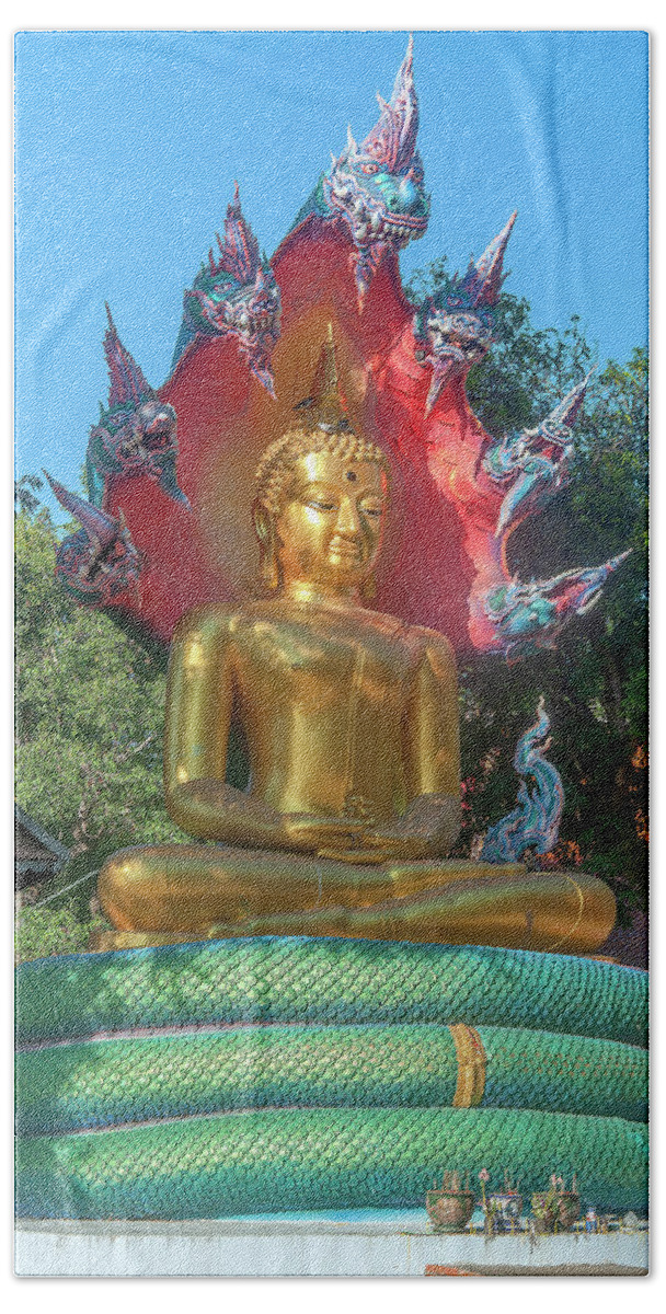 Scenic Hand Towel featuring the photograph Wat Burapa Buddha Image on Naga Throne DTHU1397 by Gerry Gantt