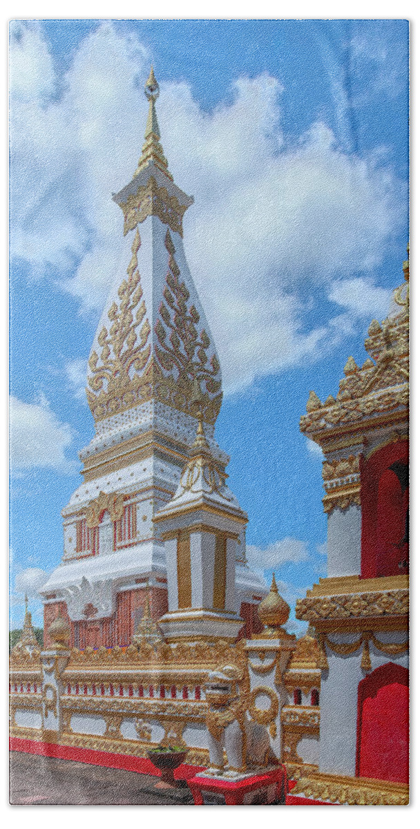Scenic Bath Towel featuring the photograph Wat Phra That Phanom Phra Chedi and Bell Tower DTHNP0010 by Gerry Gantt