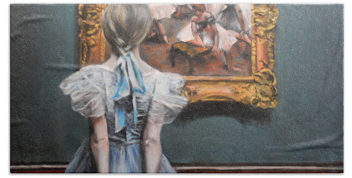 Girl Hand Towel featuring the painting Watching Degas Dancers by Escha Van den bogerd