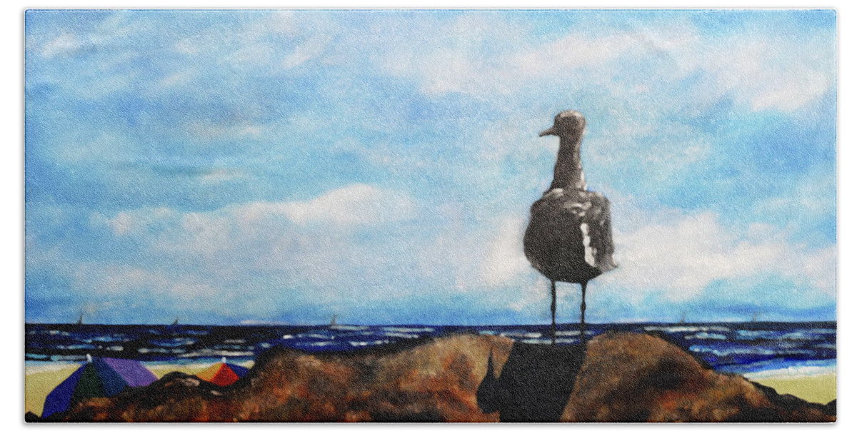 Seagull Hand Towel featuring the painting Watchman by Katy Hawk