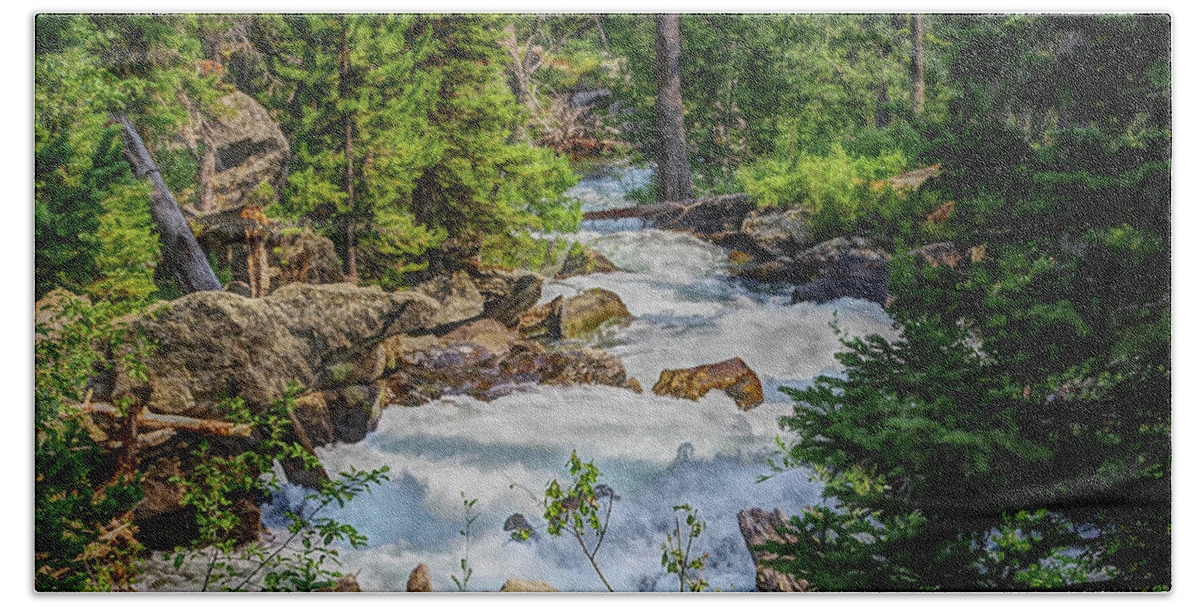 Outdoors Bath Towel featuring the photograph Water fall HDR in the Tetons by Nathan Wasylewski