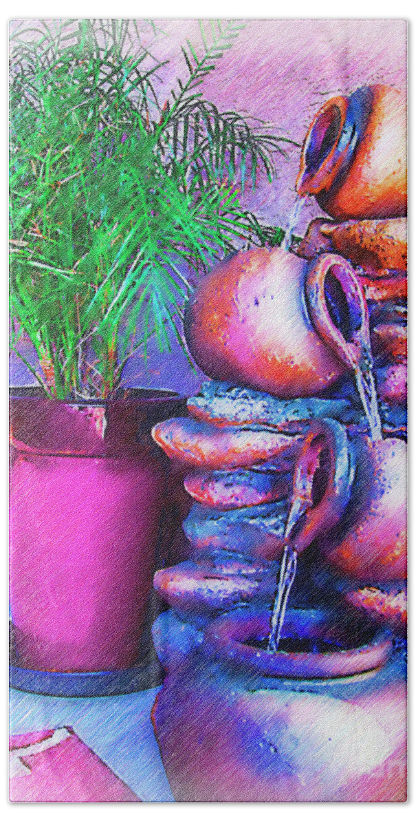 Fountain Bath Towel featuring the digital art Water From The Pots by Kirt Tisdale