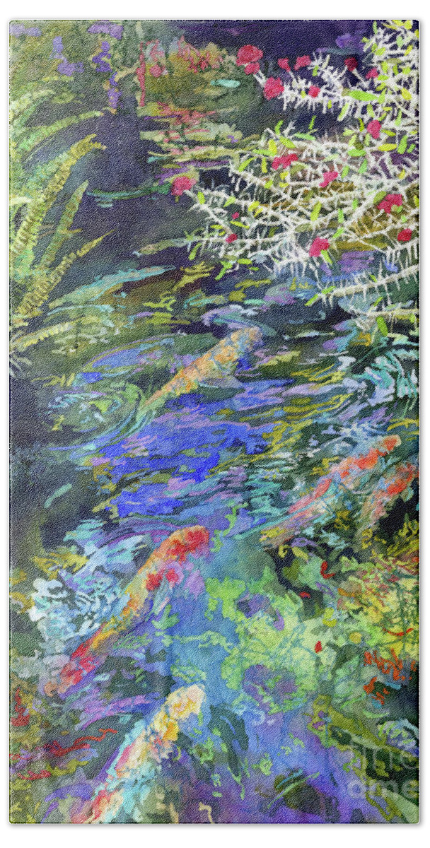 Koi Hand Towel featuring the painting Water Garden-pastel colors by Hailey E Herrera