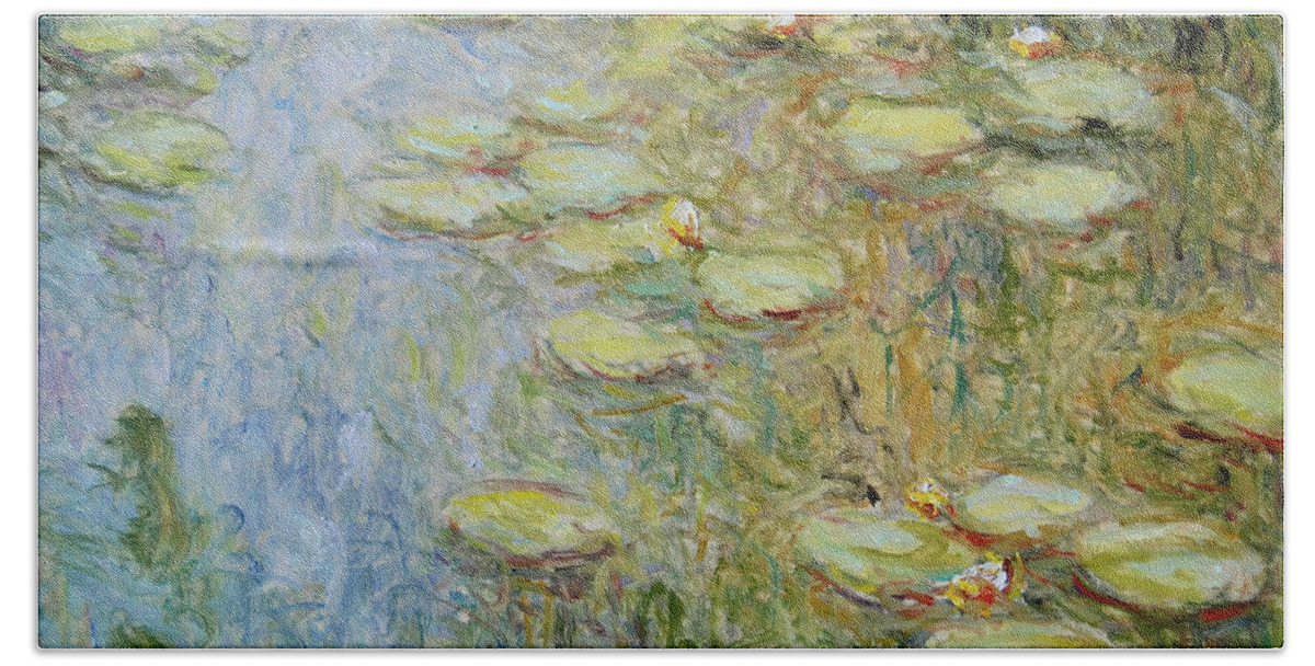 Waterlelies Hand Towel featuring the painting Water lilies nr E.008 by Pierre Dijk