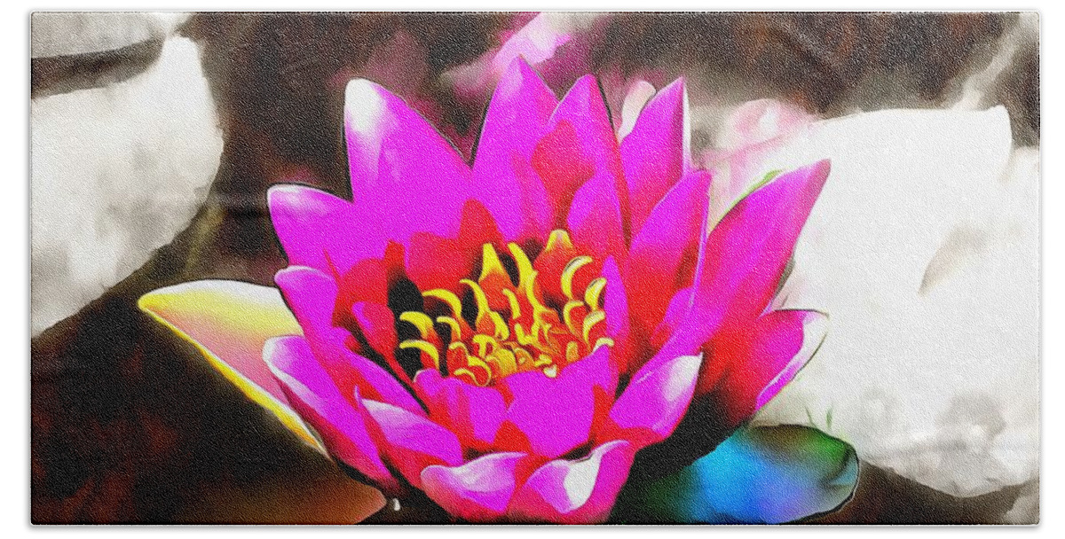 Water Lily Hand Towel featuring the mixed media Water Lily by Christopher Reed