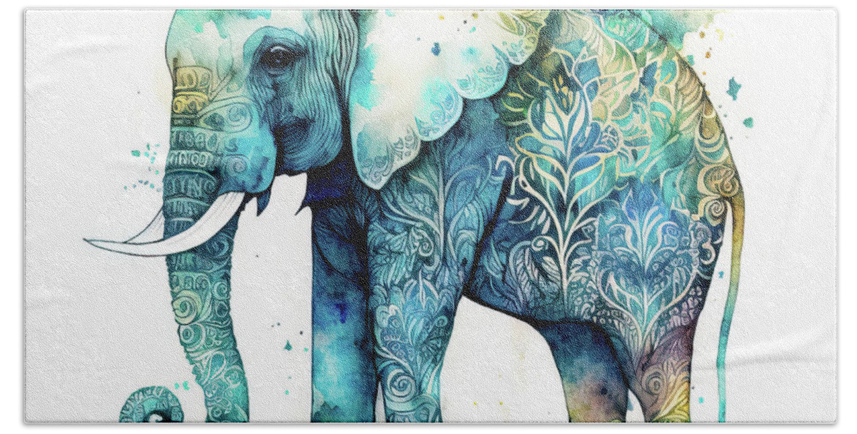 Elephant Bath Towel featuring the digital art Watercolor Animal 71 Elephant by Matthias Hauser