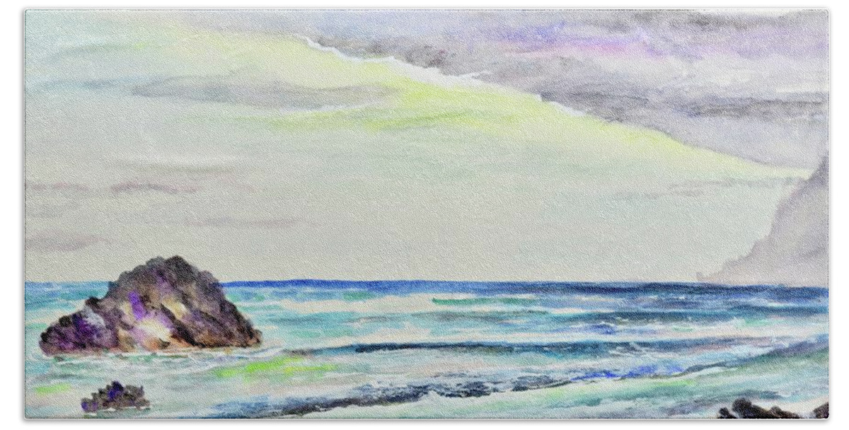 Beach Hand Towel featuring the painting Watercolor Beach by Mary Scott