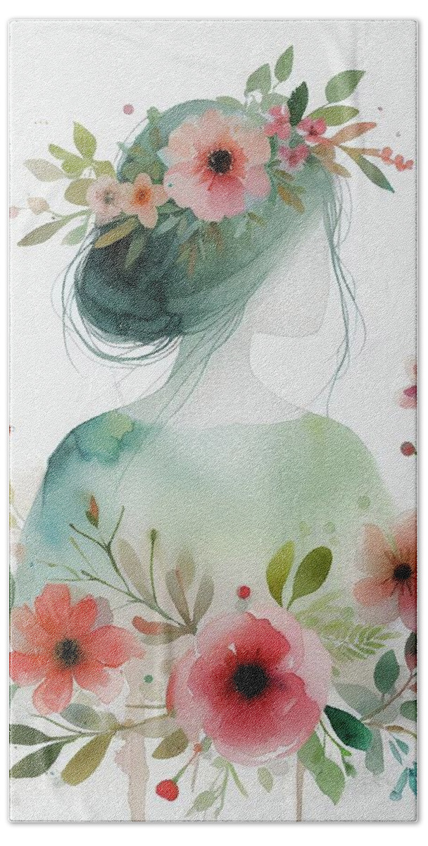 Lady Hand Towel featuring the digital art Watercolor Beauty by Robin Dickinson