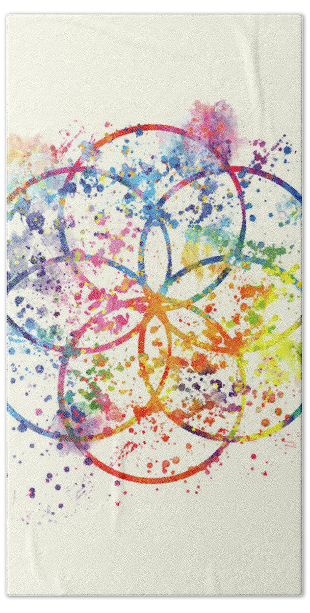 Watercolor Hand Towel featuring the painting Watercolor - Sacred Geometry For Good Luck by Vart