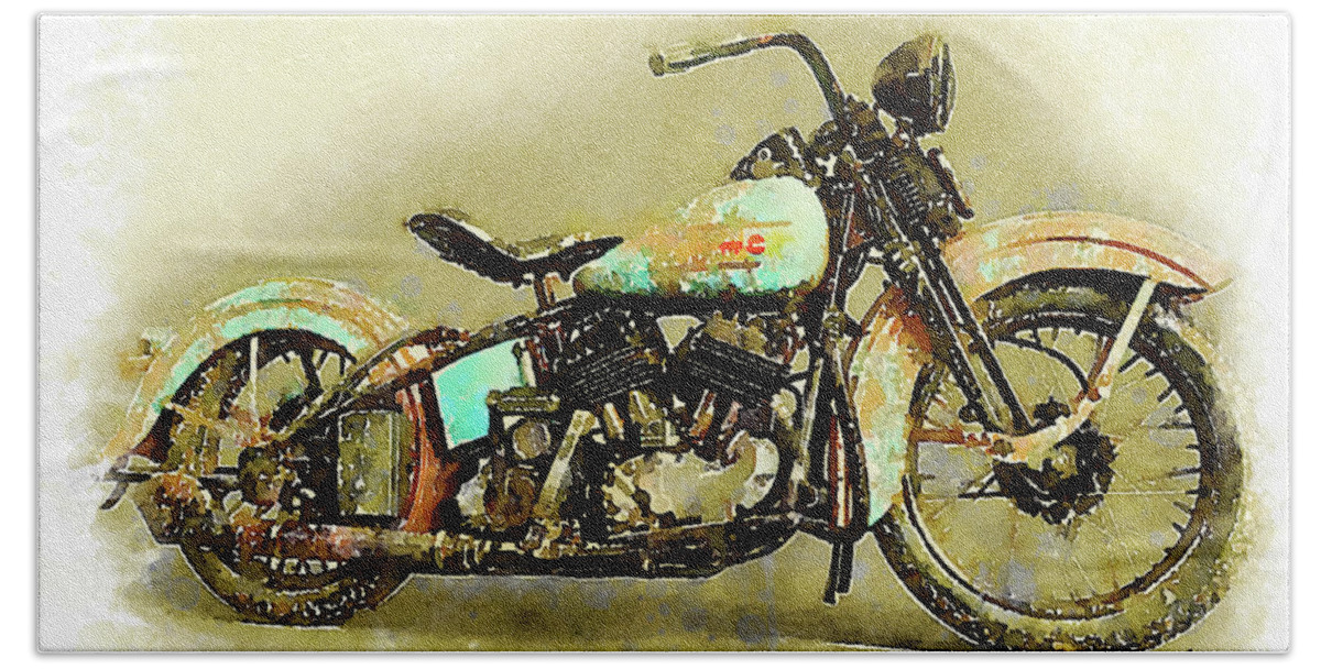 Art Hand Towel featuring the painting Watercolor Vintage Harley-Davidson by Vart. by Vart
