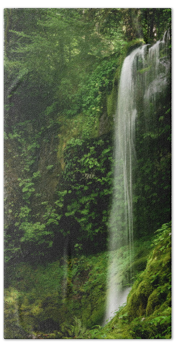 Beauty In Nature Hand Towel featuring the photograph Waterfall in Mossy Glen by Oscar Gutierrez