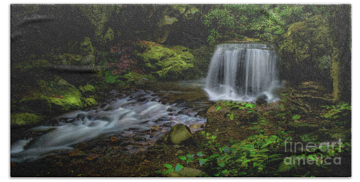Panorama Hand Towel featuring the photograph Waterfall in the Glen Panorama by Shelia Hunt